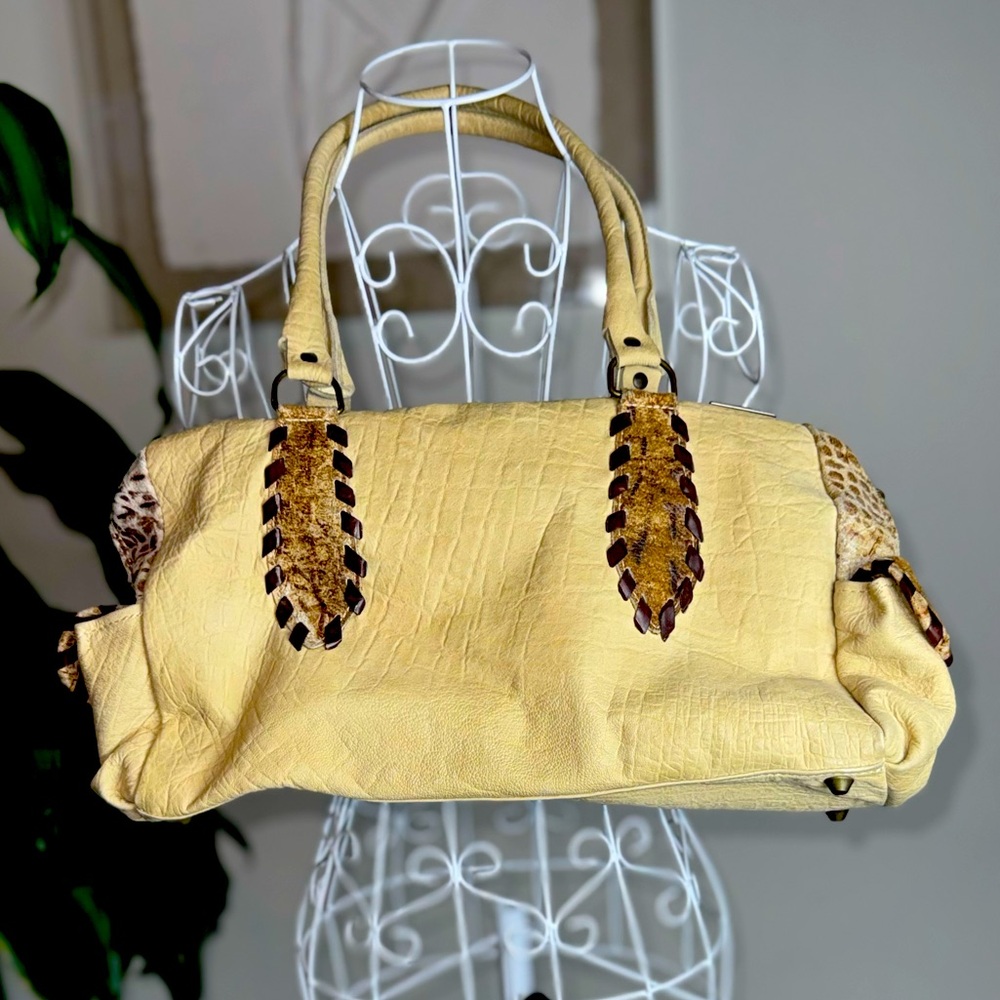 Woman Shoulder Purse Cream/Brown by Elena Girardi Handmade in Italy